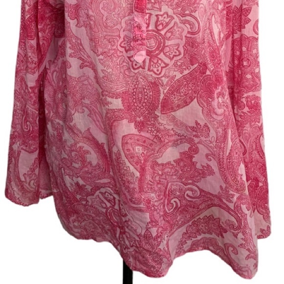 Jones New York Tunic Blouse Boho long Sleeve paisley pink cotton light Women’s L - Picture 3 of 14